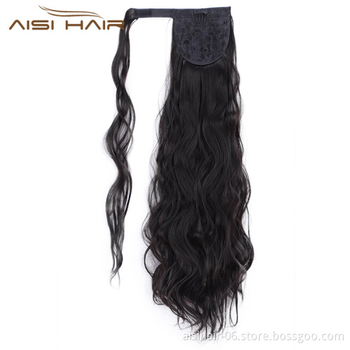 Aisi Hair Synthetic Body Wave Long Wavy Ponytail Hair Extensions Black Wrap Around Clip In Hairpieces for Black Women